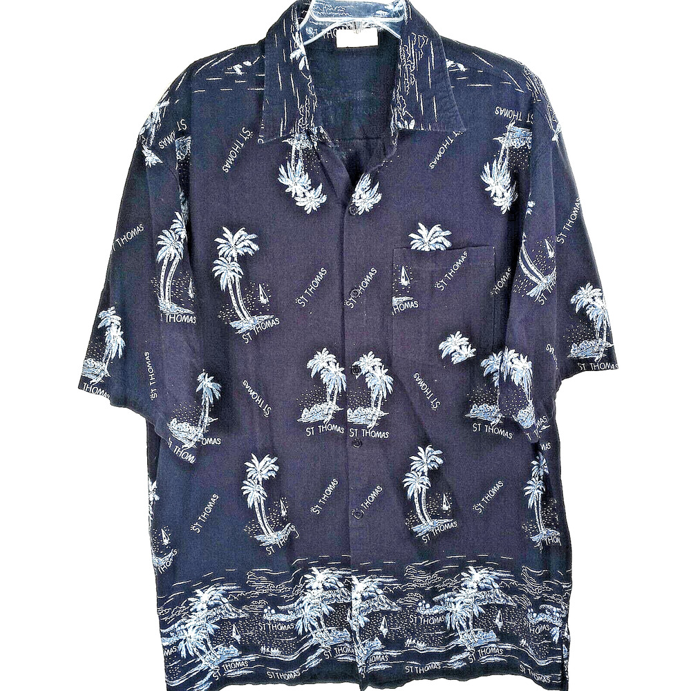 Tropical Island Shirt St Thomas Size 3XL Button Front Black